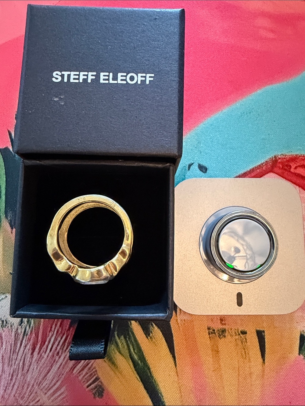 Steff Eleoff Gold Vermeil Oura Ring Cover and Gen 4 Oura Ring - Size 8 - Picture 2 of 5